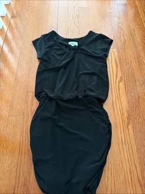 Black Cap-Sleeve Knot-Waist Dress - Unbranded